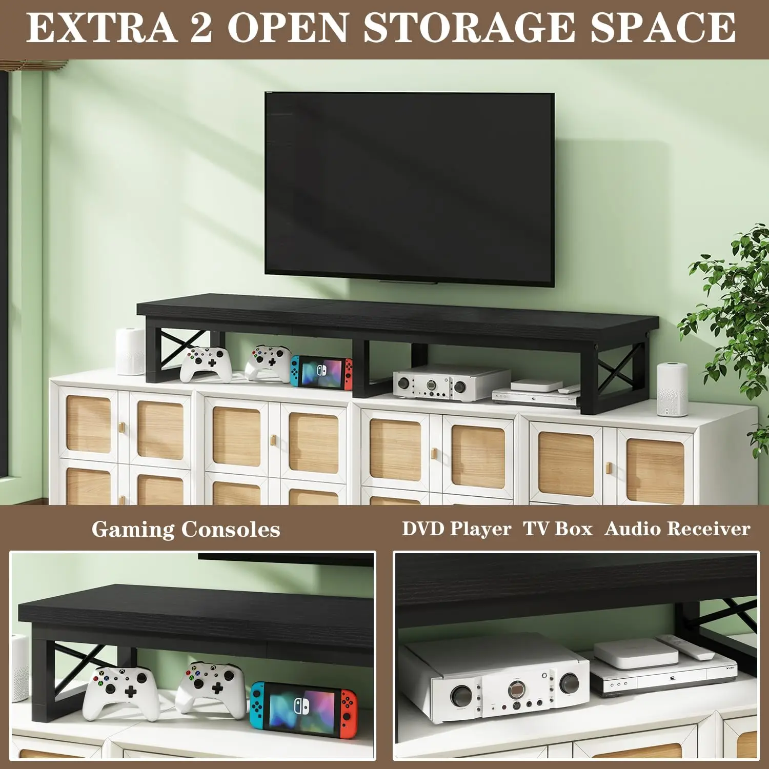 45' Large TV Riser for 32-60 inch TV,Tabletop Short TV Stand with Storage and Steel Legs,Dual Screen Office Desk,Stand Riser