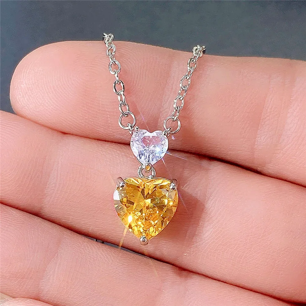 2024 Elegant Women\'s Exquisite Pendant Necklace with Bright Yellow Cubic Zirconia Statement Jewelry Engagement Accessories