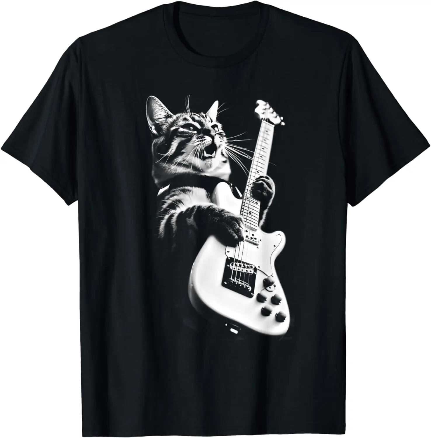 Rock Cat Playing Guitar - Funny Guitar Cat T-Shirt