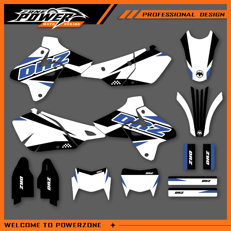 

POWERZONE Motocross Team For SUZUKI 1999-2022 DRZ400-S-SM-E 400cc Graphics Background Sticker Decal Kits Customized Number 010