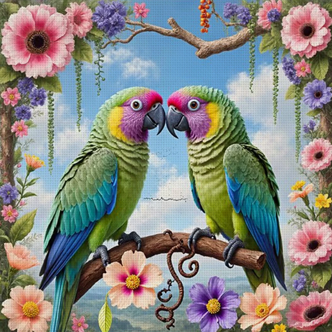 Tropical Romance Kreuzstich-Set zum Selbermachen, 11CT-Stickerei, Heimwanddekoration, Geschenk, handgefertigtes Material, rahmenlos, halbfertig, 36 x 36 cm