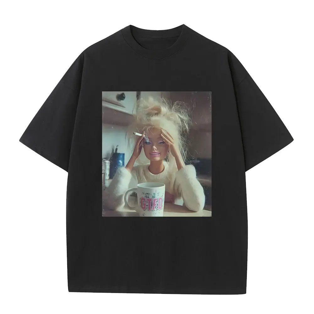 Funny Smoking Doll Emoji Meme Graphic T-shirt Men Women Casual Humor T Shirts Unisex 100% Cotton Oversized Short Sleeve T-shirts