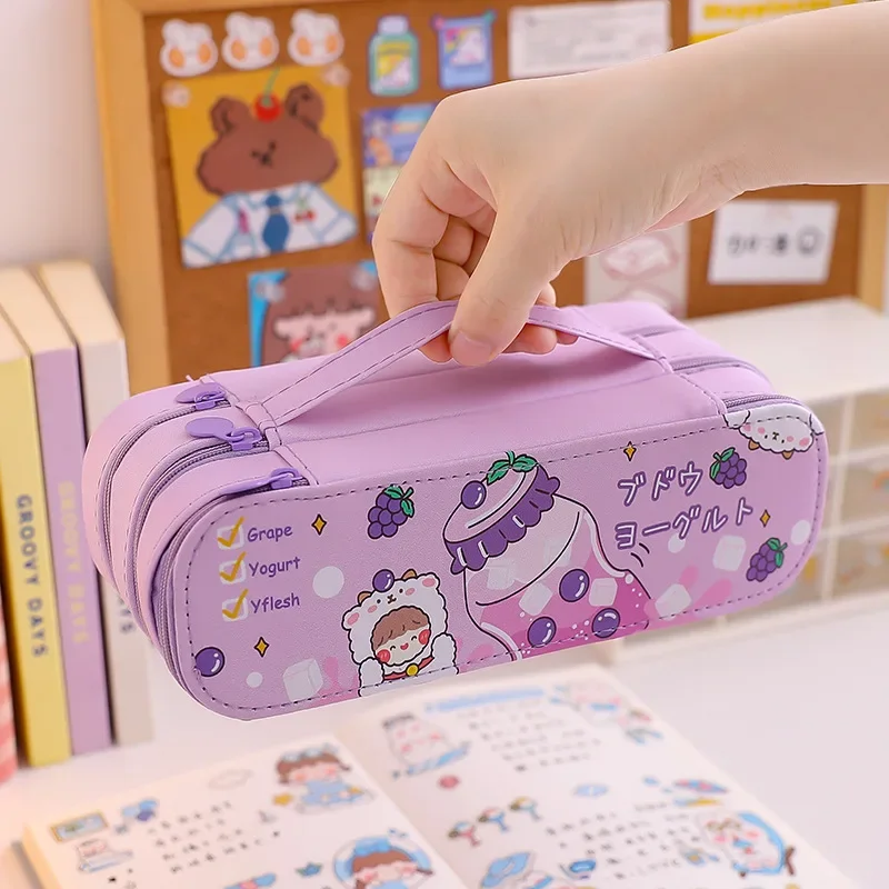 Imagem -03 - Estojo Bonito Multi-camada Grande Capacidade Papelaria Estética Bolsa de Lápis Anime Caixa para Meninas Material Escolar Kawaii