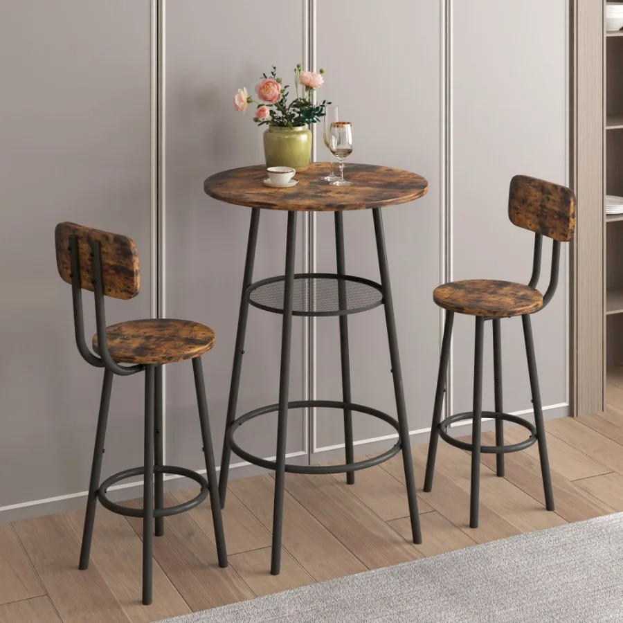 Bar Table Equipped with 2 Bar Stools with Backrest and Partition Solid Structure Dining Table Set for Kitchen Bar Dining Room