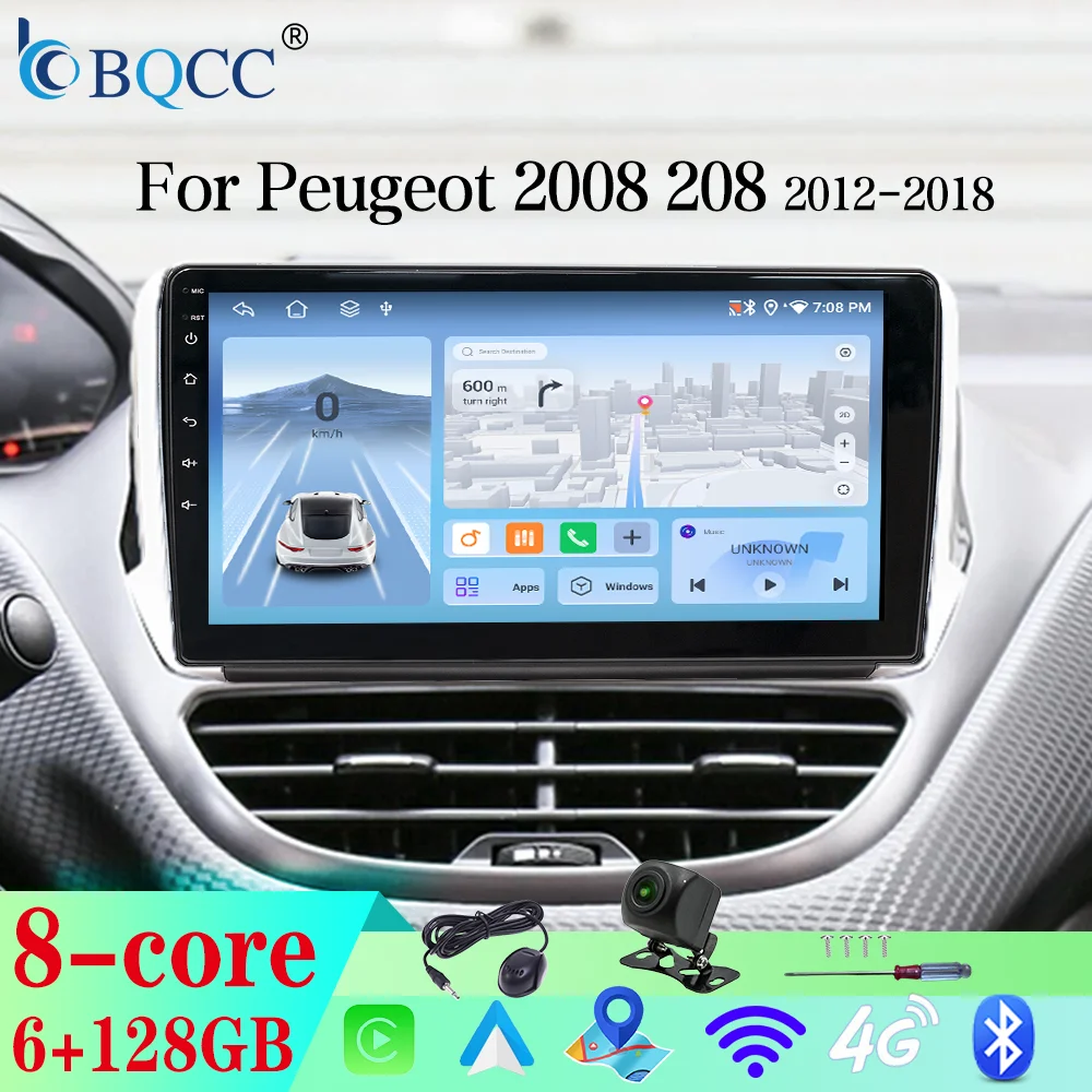 

Автомобильный радиоприемник BQCC Android 14 2Din для Peugeot 2008 208 2012-2018, мультимедийный плеер, Android Auto CarPlay, GPS, WiFi, 4G, охлаждающий вентилятор