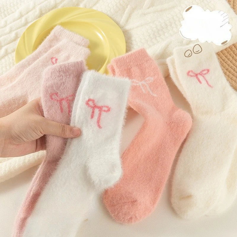 

5 Pairs Thick Warm Winter Socks Women Fleece Thermal Cozy Fuzzy Socks Furry Artificial Mink Fur Socks Sleeping