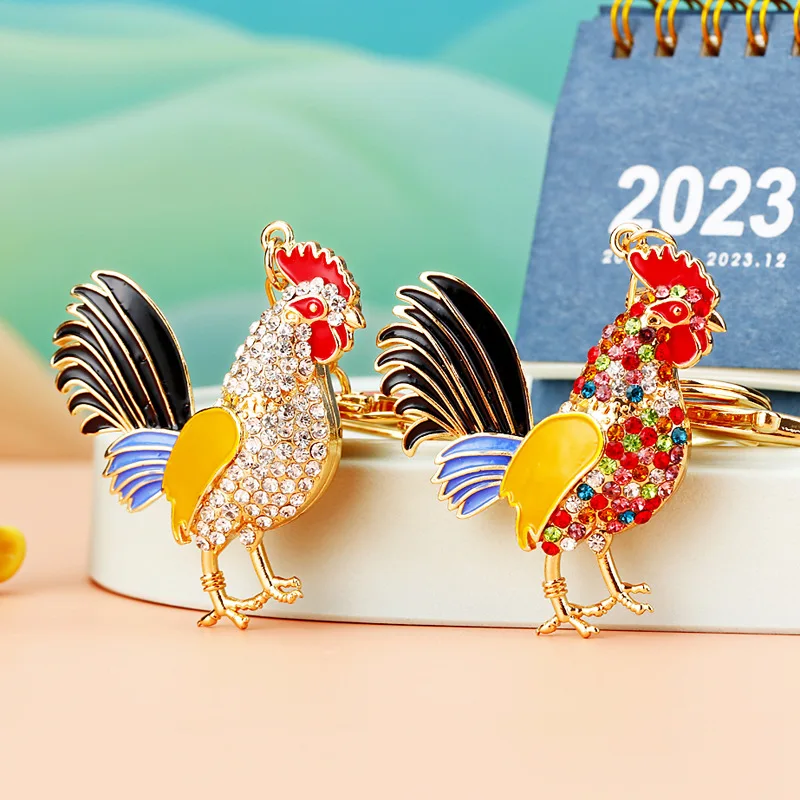 

3D Design Rhinestone Chicken Keyrings Pendant Key Holder For Schoolbag Car Jewelry