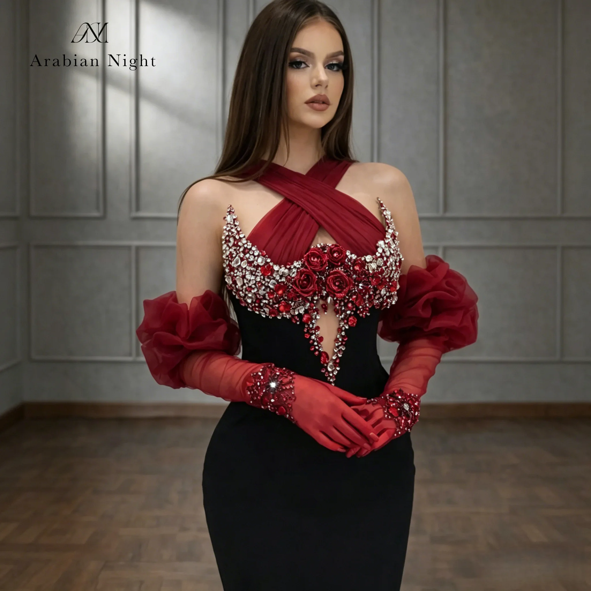 

Customized Beads Claret Mermaid Women's Formal Evening Gowns Simply Backless Celebrity Dresses Sexy Draped Cocktail Dresses