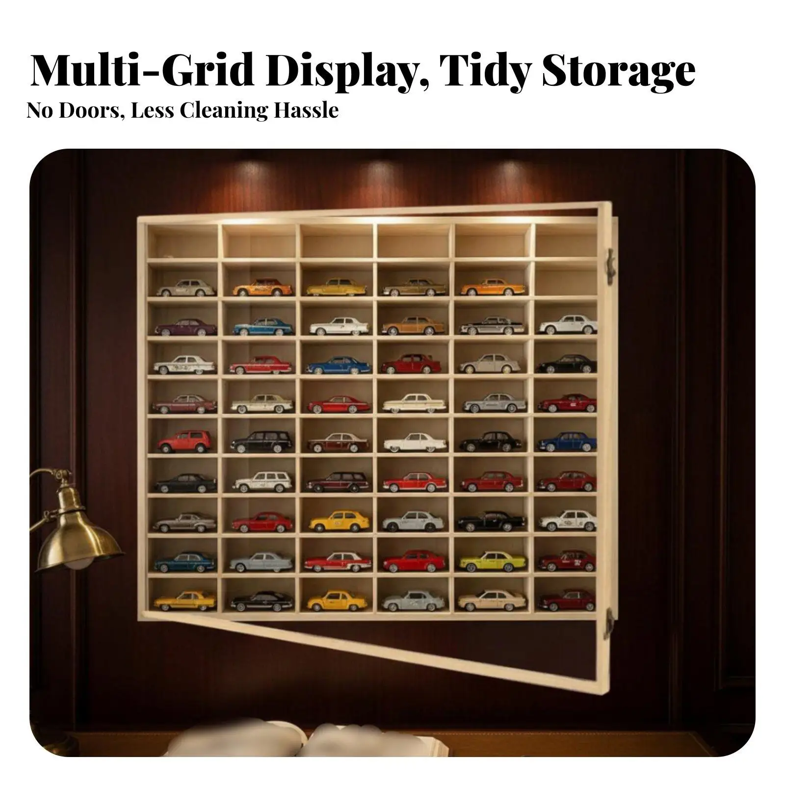 Wooden Toy Car Garage Display Case for Kids Diecast Model Storage Rack Wall Hanging Shelf with 18 to 77 Slot Options for Hobby