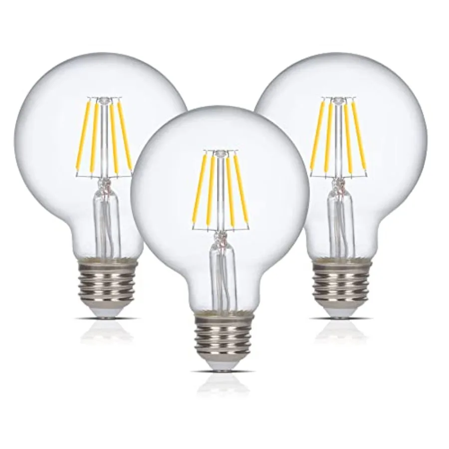 

LED Edison Vintage Vanity Globe Filament G25 G80 6W Dimmable 60W Equivalent (3 Pack) 120V Light Bulb for Bathroom Makeup Mirror
