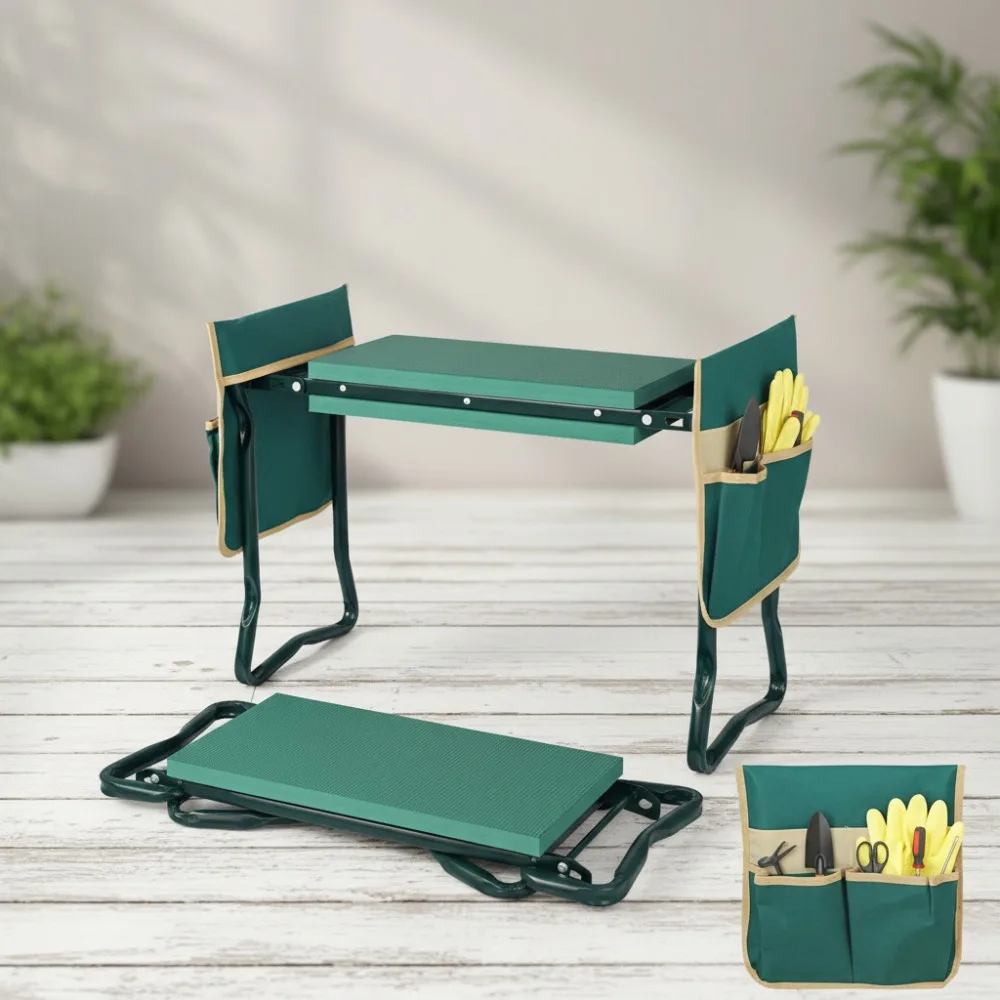 

Upgraded Garden Kneeler Seat with Thick Wide Pad, Heavy Duty Foldable Stool, Tool Pouches for Women Seniors