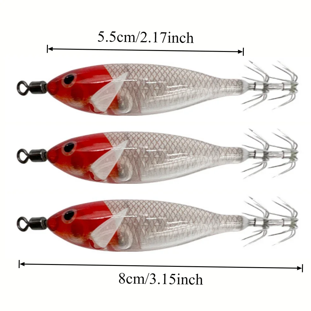 15 Stück/Set 8cm/5,7g Leuchtender Garnelen-Tintenfisch-Jig-Haken, Oktopus-Köder, Meeresfischerei-Zubehör, Künstlicher Köder – Detail 1
