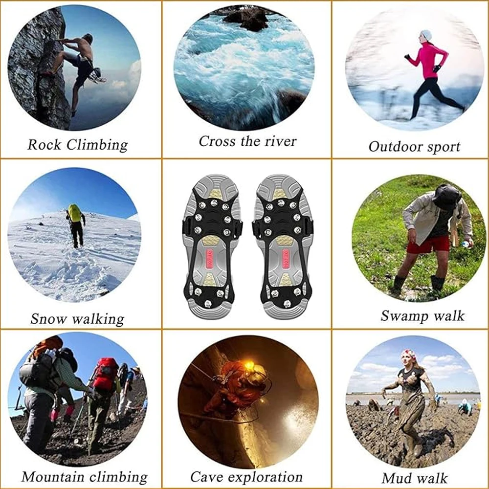 11 dentes Ice Gripper Spike para sapatos Anti-Slip Cover para sapatos inverno Outdoor Hiking Mountain Climbing Crampons para neve e gelo