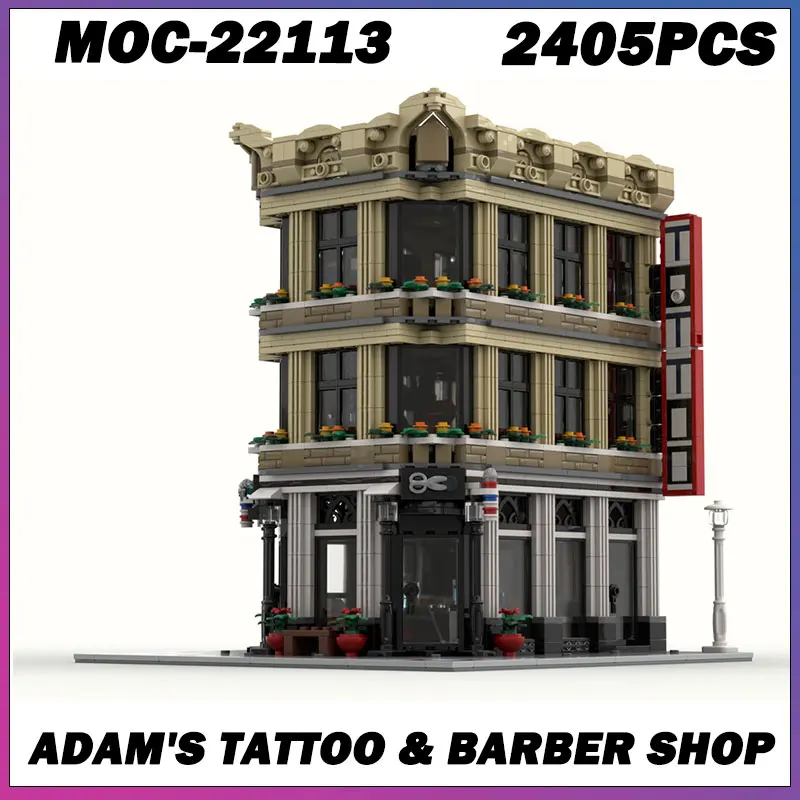 

2405 шт. MOC-22113 строительный блок, серия средневековой архитектуры, татуировка Адама и парикмахерская, модель «сделай сам», креативный подарок, головоломка, 2405 шт.