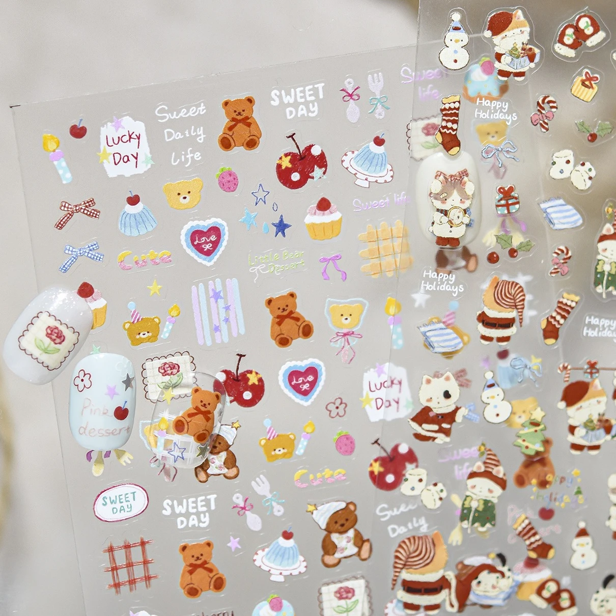 Gato dos desenhos animados urso maçã vela faca garfo meia elk bolo estrela coração bowknot boneco de neve flocos de neve natal arte do prego adesivos decalques