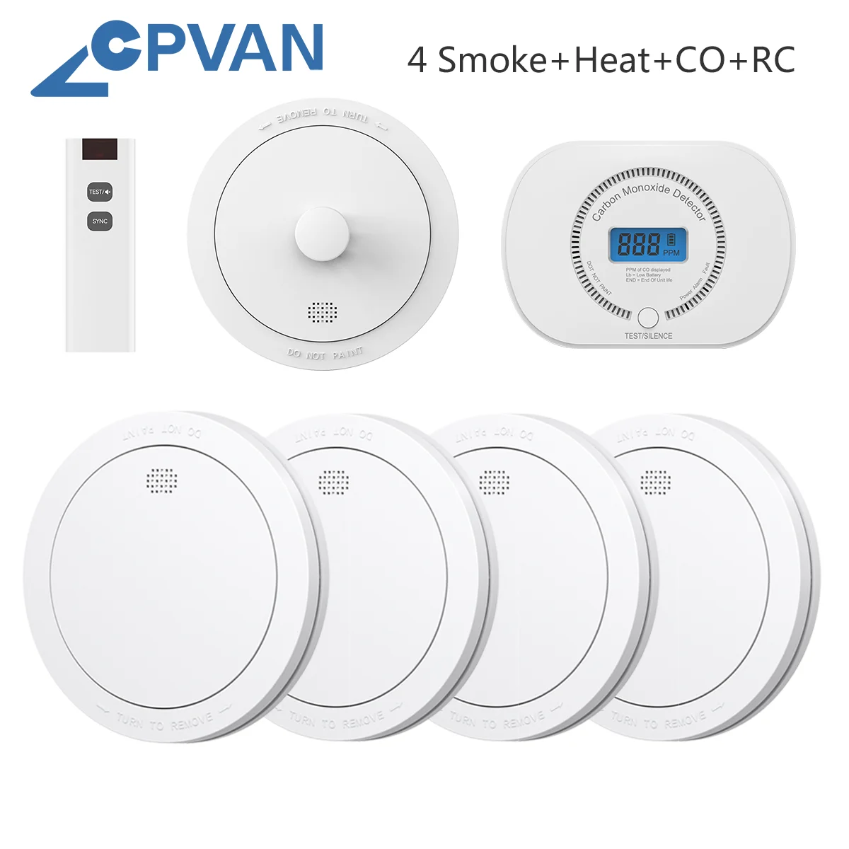 CPVAN Carbon Monoxide & Heat & Smoke Detector Interconnected Alarm Bundle Wireless Interlinked Fire CO Alarm Sensor Equipment