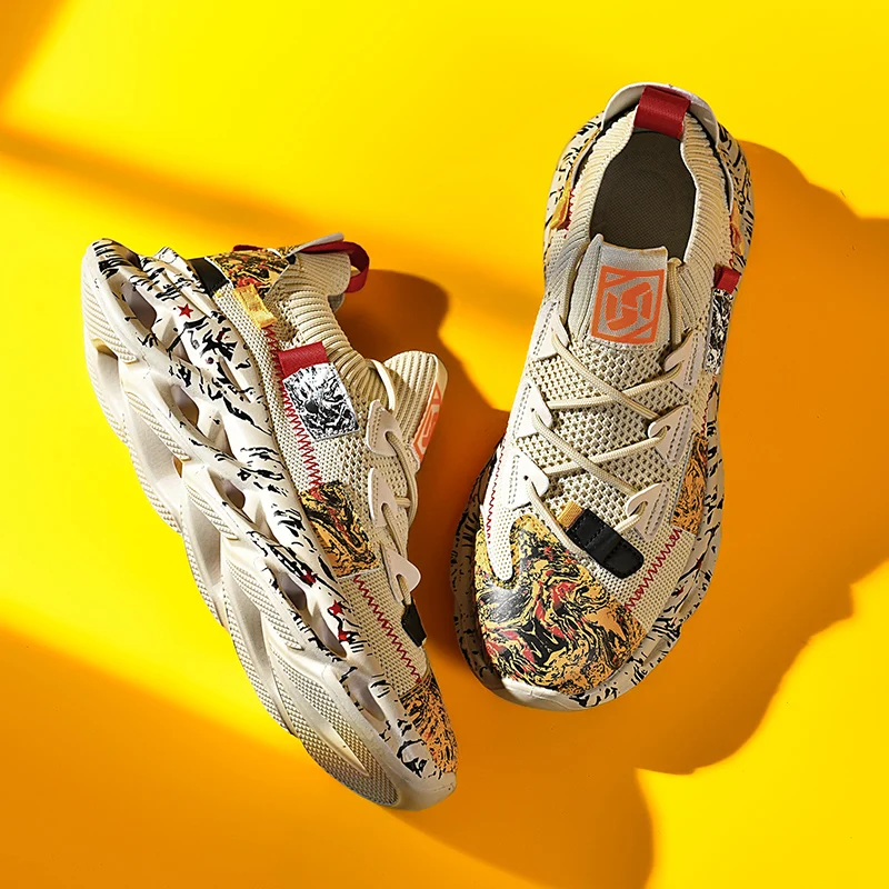 Baskets de loisirs polyvalentes pour hommes, chaussures de sport confortables, chaussures de marche légères, chaussures de course à lame graffiti,