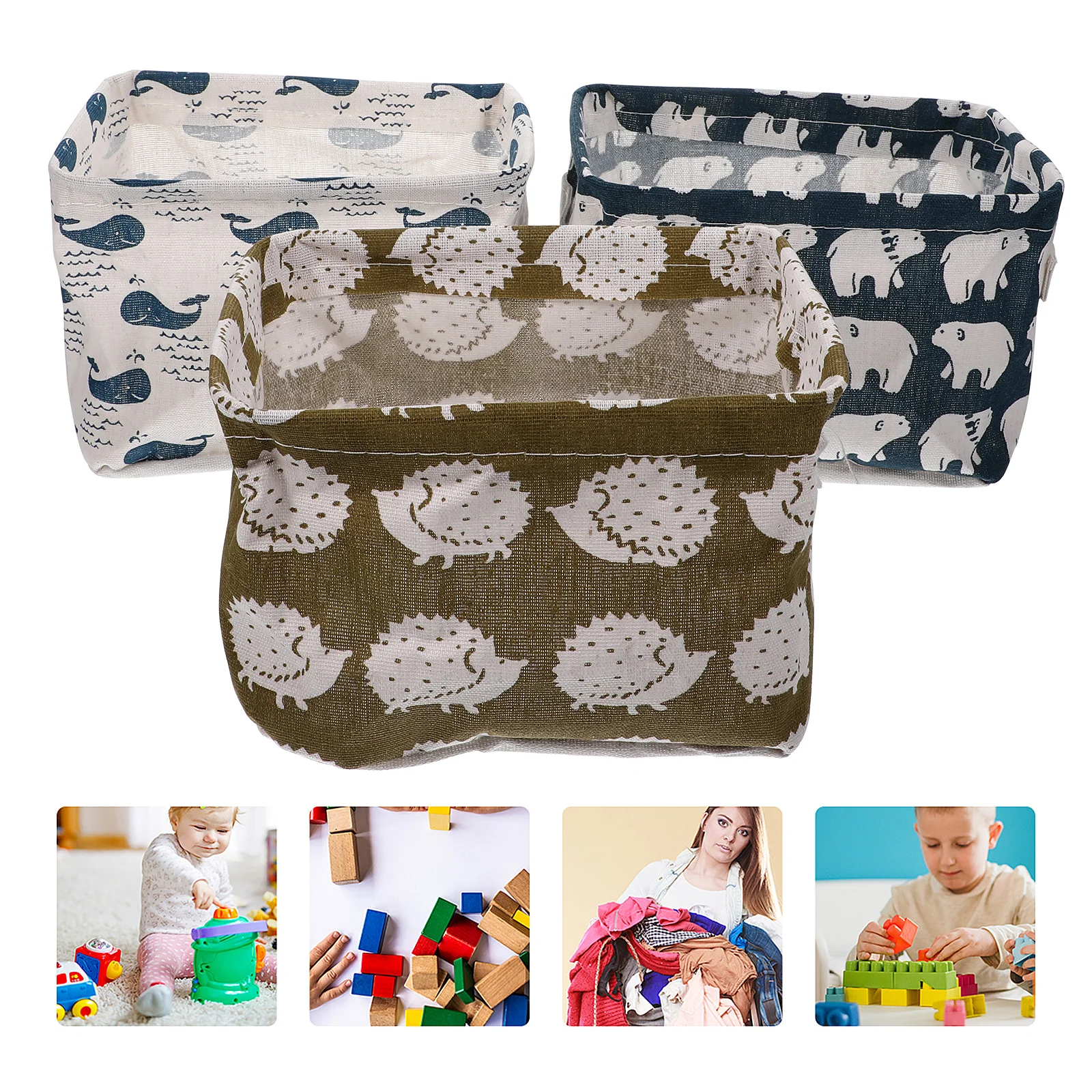 

3pcs Foldable Storage Baskets Large Capacity Waterproof Wear-Resistant Handle Home Storage Bin Cosmetics Sundry Organizer