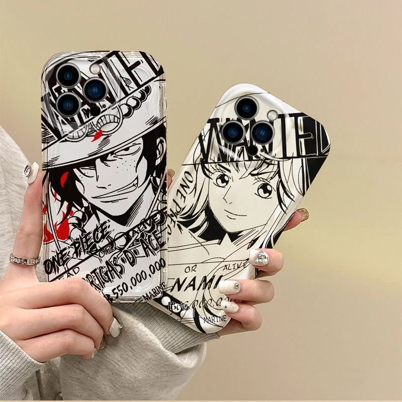 

O-One Pieces Ace Nami Anime Phone Case For iPhone 16 Pro Max Case 15 14 13 12 11 8 7 Pro X XR XS Max Dustproof Transparent Cover