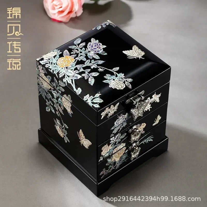 for Nuodian Lacquer Wooden Jewelry Box Multi Layer Chinese Storage Organizer Intangible Cultural Heritage Gift for Women