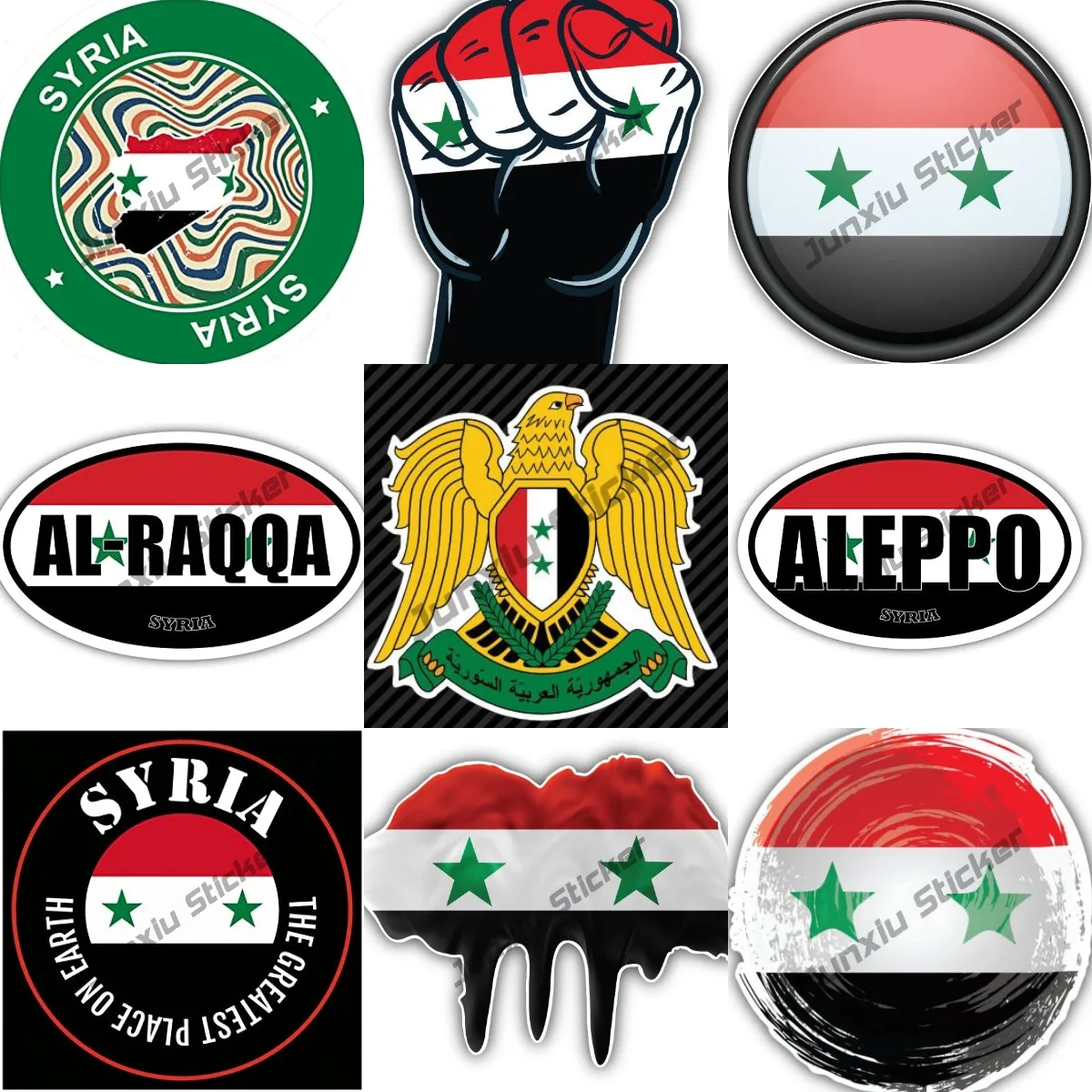 

Syrian Coat of Arms Sticker Syria Flag Fist Damascus Aleppo Al-Raqqa City Oval Decal for Cars Laptop Truck Sticks To Any Surface