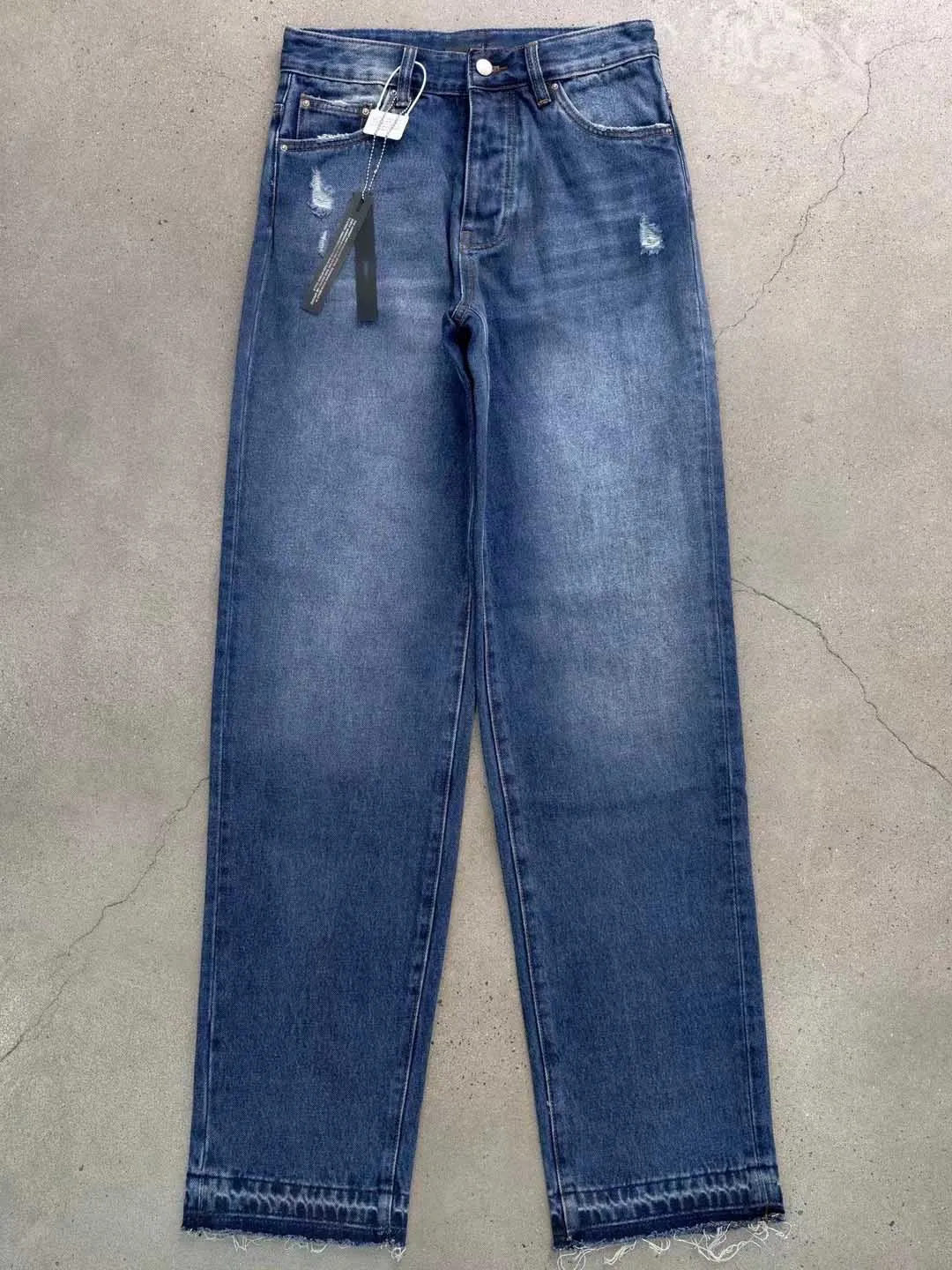 men distressed wide leg indigo jeans