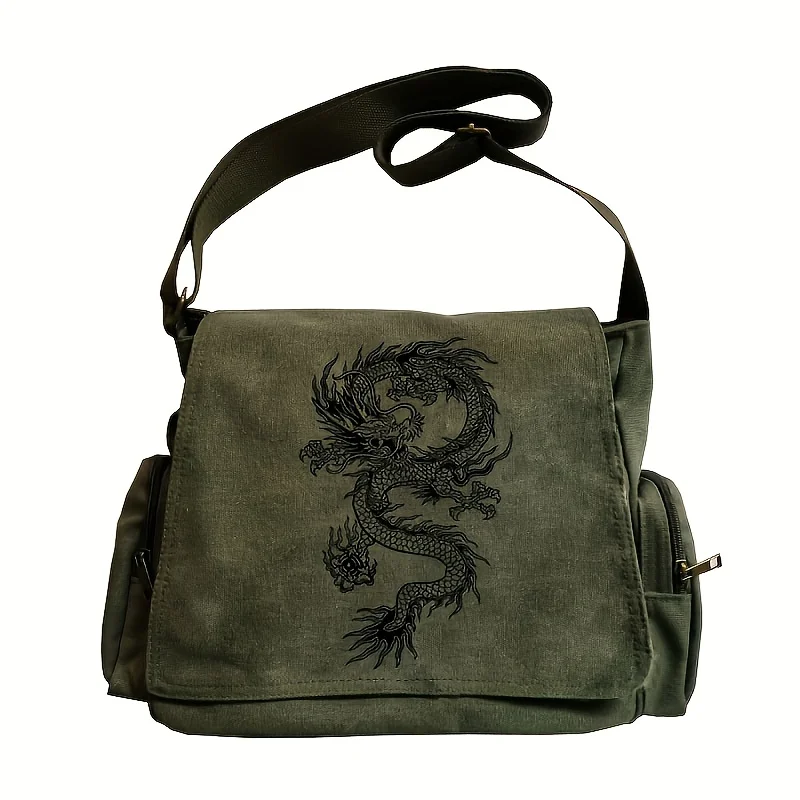 Image of Drachenmuster Umhängetaschen Vintage Mode Mehrere Taschen Umhängetasche Große Kapazität Für Unisex Büchertasche