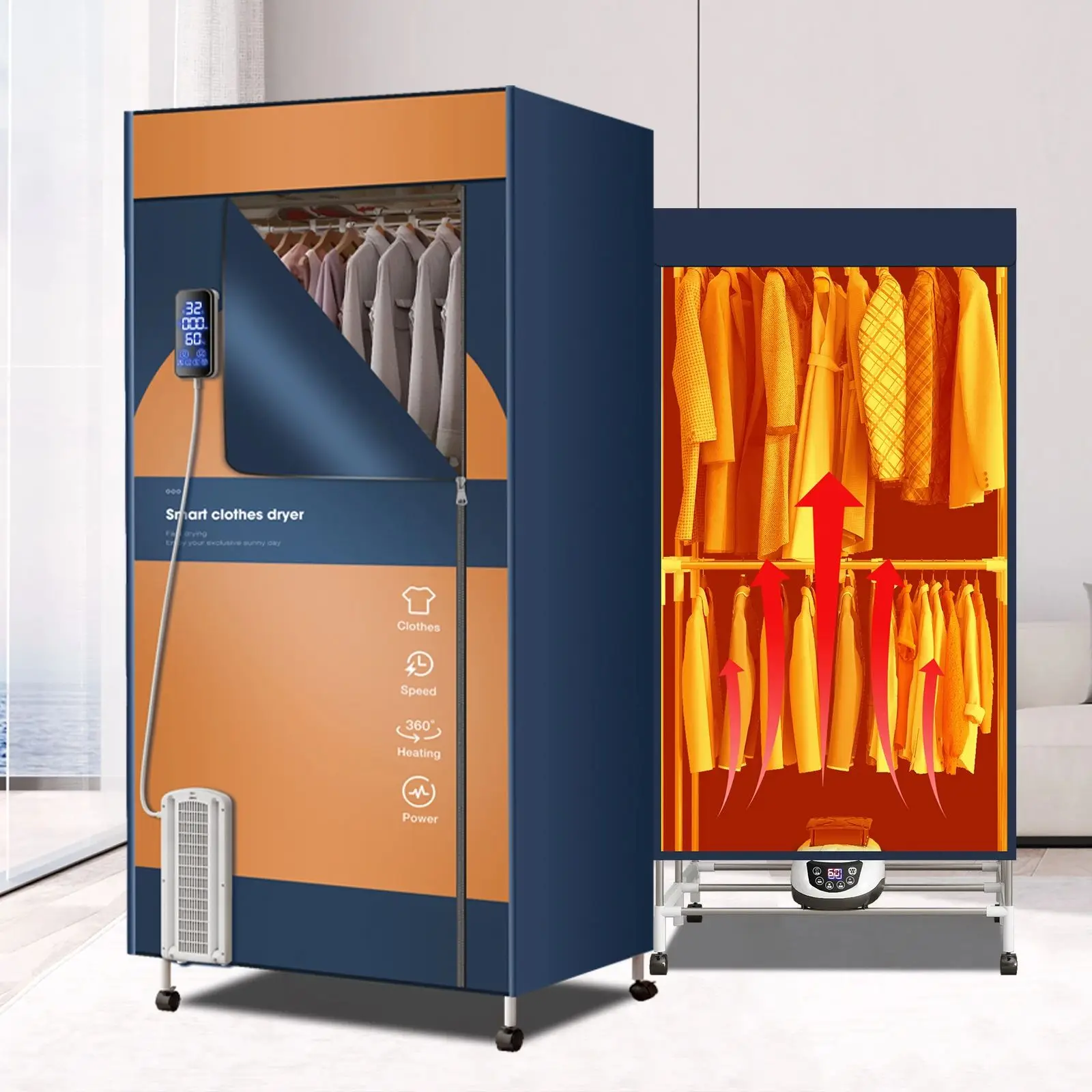 Portable Electric Clothes Dryer,110V - 1600W Heated Clothes Airer,Travel Heated Clothes Dryer with Timer,Electric Clothes Dryer