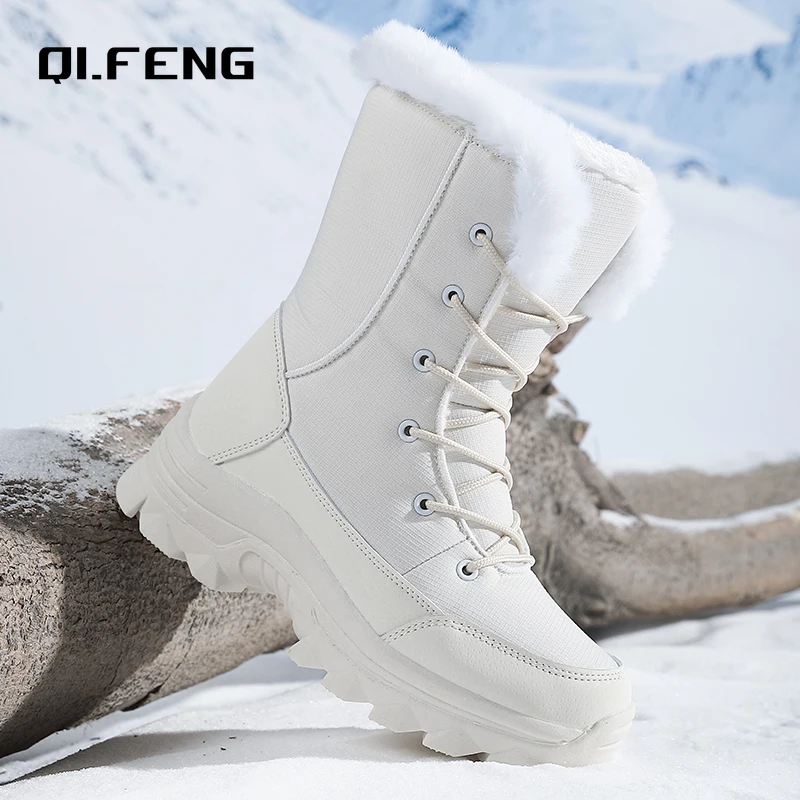 Snow Boots High Top Women's Shoes Warm Cold Resistant Outdoor Plush Shoes Winter Women's Hiking Mountaineering Anti Slip Boots