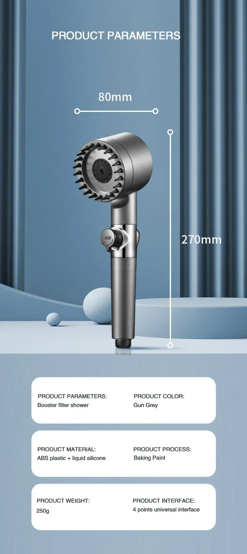 3-Modus-Duschkopf, Hochdruck-Duschkopf, tragbarer Filter, Regen-Wasserhahn, Wasserhahn, Badezimmer, Bad, Zuhause, innovatives Zubehör – Detail 1