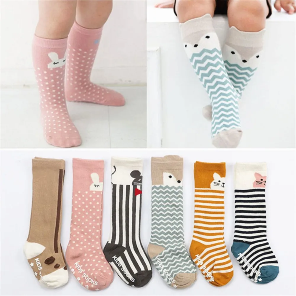 Children Boy Girl Pattern Animal Non-Slip Knee High Sock Baby Fox Cat Cotton Cute Cartoon Infant Socks Toddlers knee high