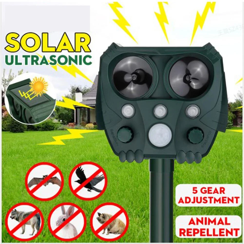 Repelente de animales con energía Solar, repelente de sonar ultrasónico Solar para animales, repelente de animales, repelente disuasorio para perros/gatos/pájaros, asustar