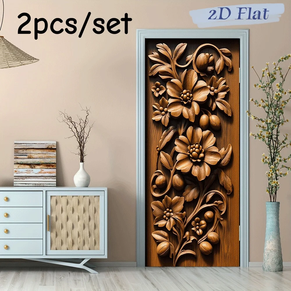 

2 шт. ретро-наклейки на стену с резьбой по дереву, европейские декоративные наклейки с цветами и лозой, самоклеящиеся, водонепроницаемые, съемные, для гостиной