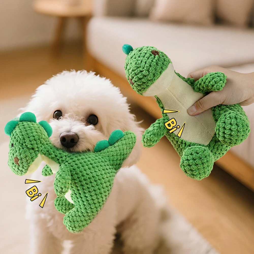 Niedliches, geräuscherzeugendes Dinosaurier-Kuscheltier, weicher Plüschbegleiter zum Schlafen, interaktiv, gegen Langeweile, zur Selbstbeschäftigung, geeignet für Welpen und Kätzchen zum Kauen, Plüschtier, Hundespielzeug, Stofftier, Kauspielzeug, geeignet für alle Hunderassen/alle Katzenrassen, Geburtstagsgeschenk, Outdoor-Spiel – Detail 1