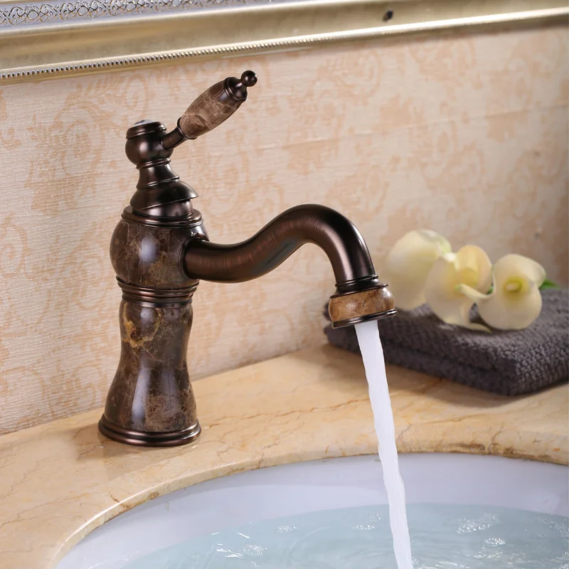 Modern Luxury Single Dle Golden Plated Solid Brass Torneira Cozinha Jade Body WitMarble Stone Lavatory Basin Faucet