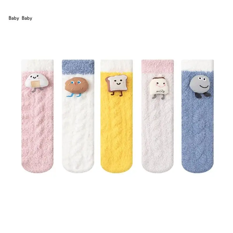 Kids Winter Over the Knee Socks with Thick Lining Cartoon Dolls Thigh High Socks for Infant Toddler 0-3Year Hosiery Q81A