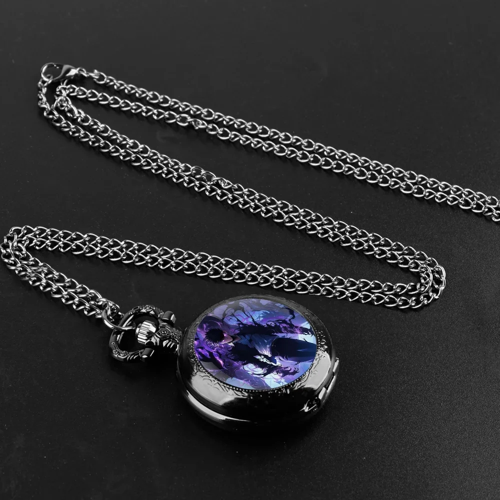 Anime Solo Leveling Glass Dome Pocket Watch with Chain Necklace Vintage Quartz Pendant Watches Mens Women Gift