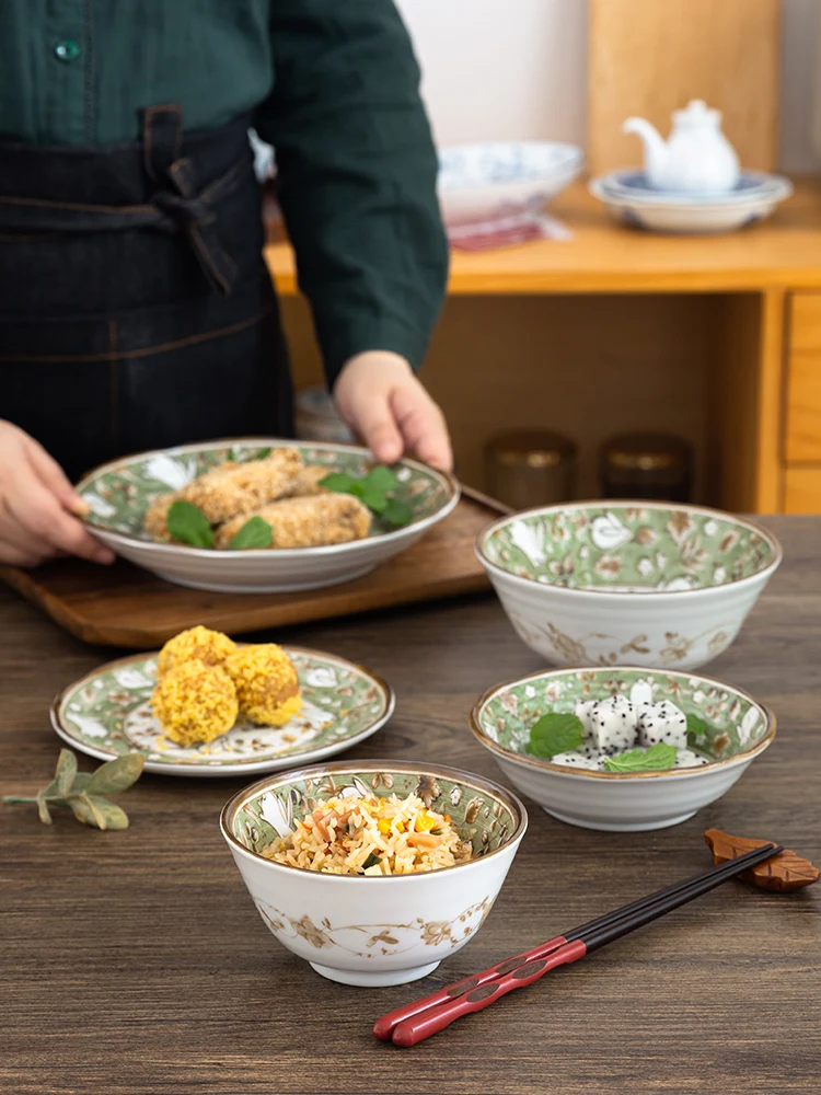 Ceramic Rabbit Plate, Household Green Dining Plate, High-temperature Underglaze Colored Bowl and Plate Set