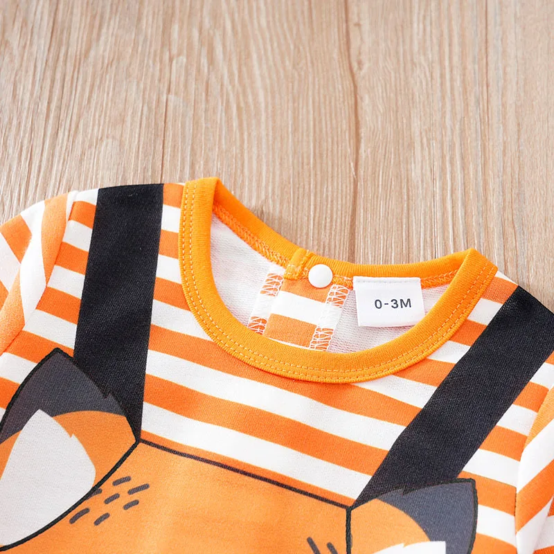 Baby Clothes Cute Cartoon Fox Print Comfortable And Soft 0-18 Boys And Girls Spring And Autumn Long Sleeved Baby Jumpsuit