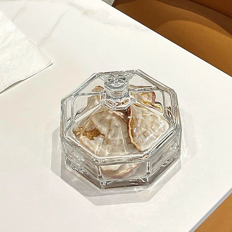 Clear Glass Jewelry Cotton Swab Box with Lid Home Dessert Fruit Yogurt Bowl Table Top Candy Cosmetics Storage Jar Home Ornament