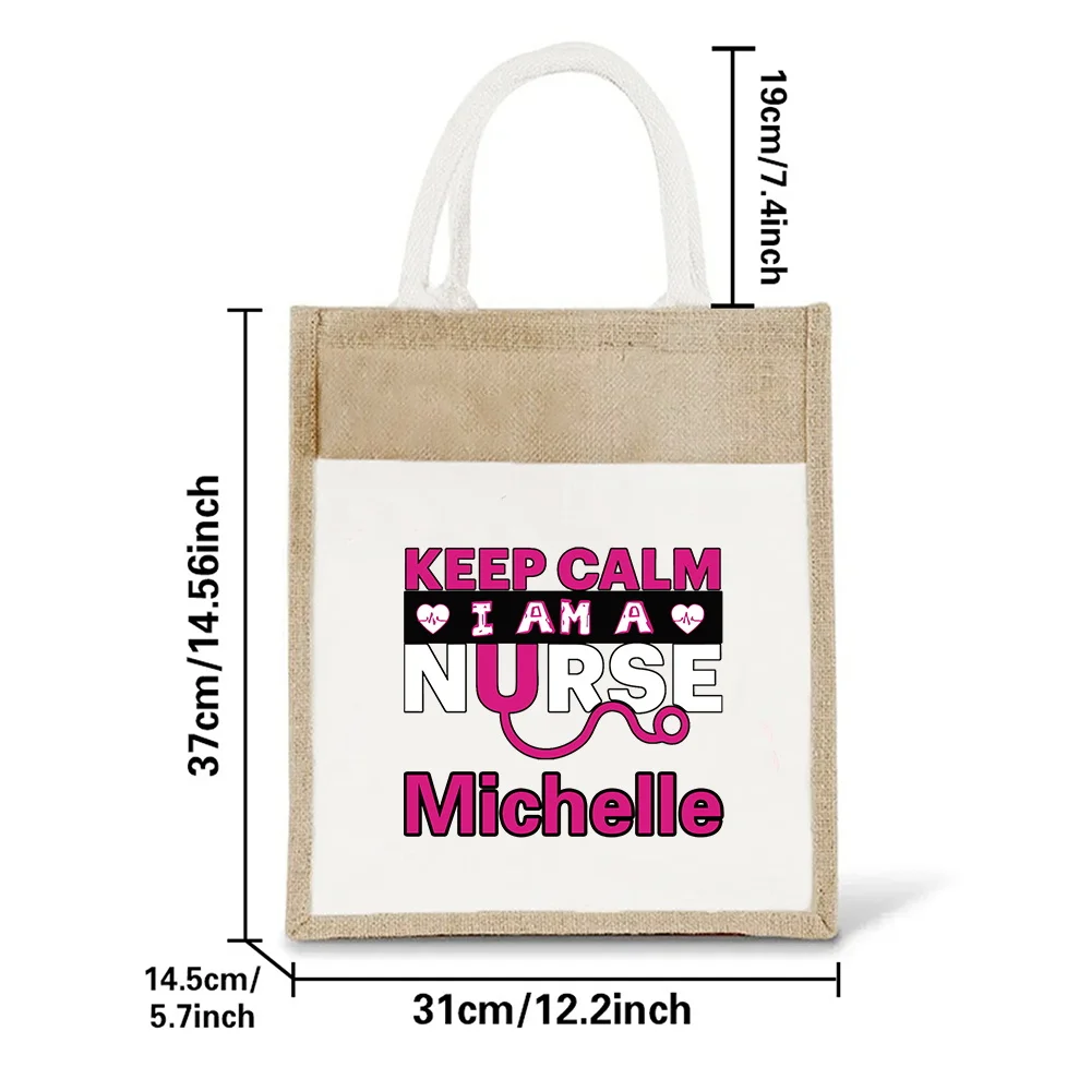 Customized Name Cotton and Linen Shopping Bag Reusable Jute Tote Bags Outdoor Portable Storage Pack Shopping Organizer Pouch