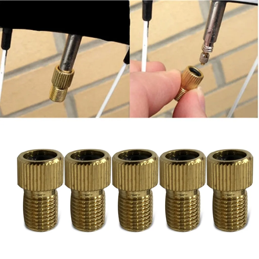 5Pcs Brass Presta Valve Adaptor,Convert Presta to Schrader for All Types of Bikes,e-Bikes, Inflate Tire Using Standard Bike Pump