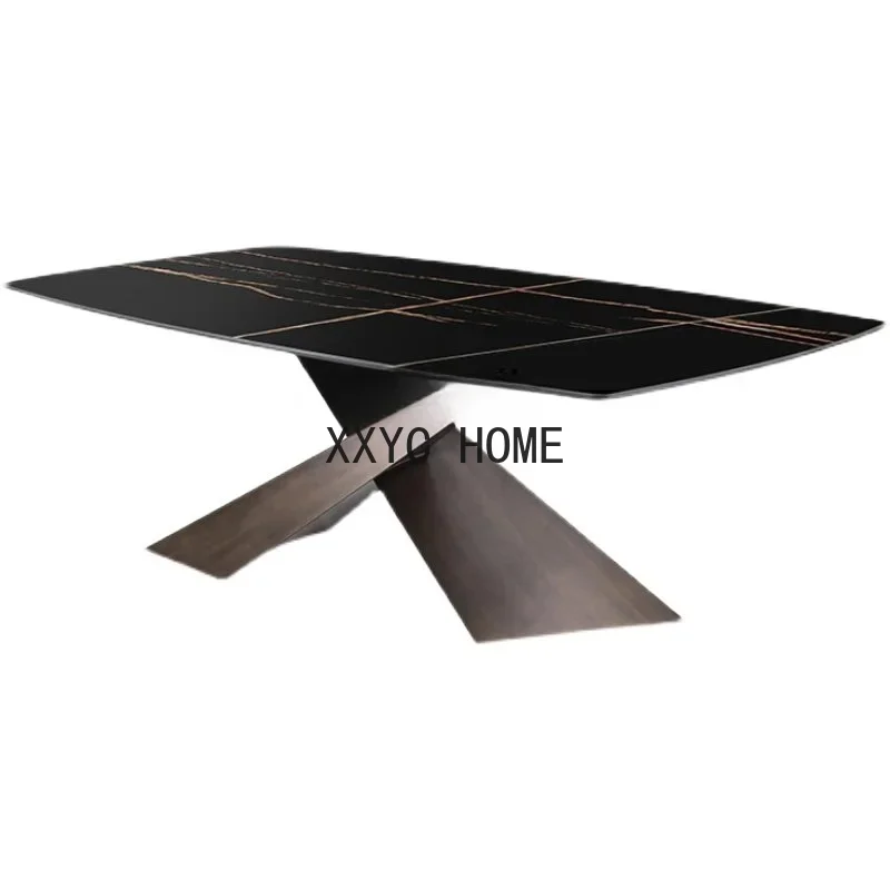 Mesa de comedor con placa de piedra Delifeng, apartamento pequeño, placa de piedra ligera, lujo, alta gama, rectangular, para 6 personas