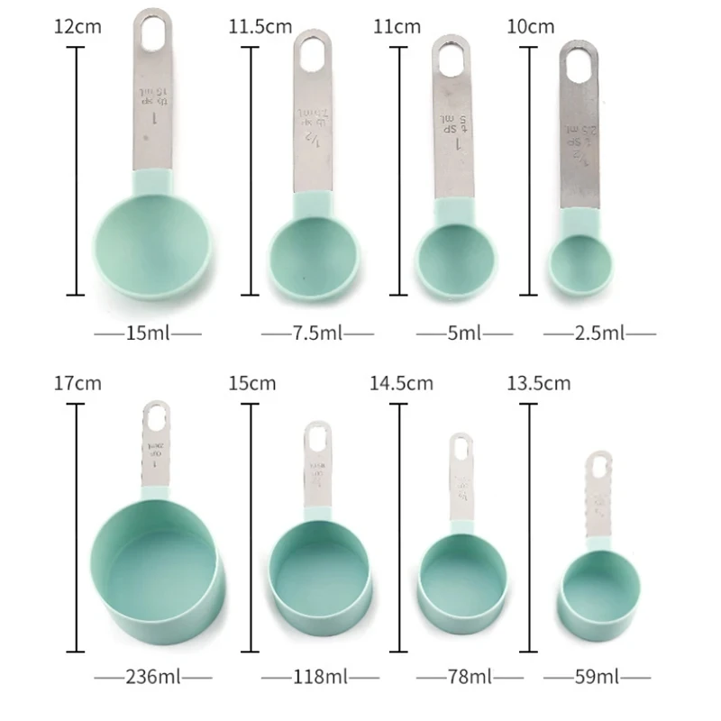 8PCS Measuring Cups Spoons Set For Baking Cake Pastry Cooking Utensils Stainless Steel Handle Kitchen Tools Accessories Gadget