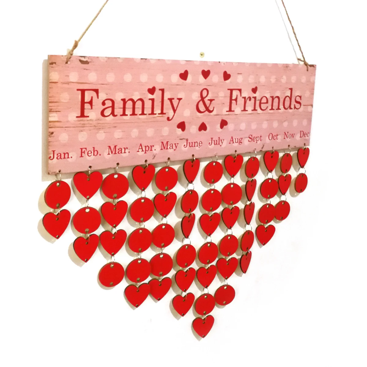 

Family&Friends 1 Plaque 25 Round Discs 25 Heart Discs 50 Iron Hanging Wooden Calendar Birthday Reminder Wall Decor Pink Block