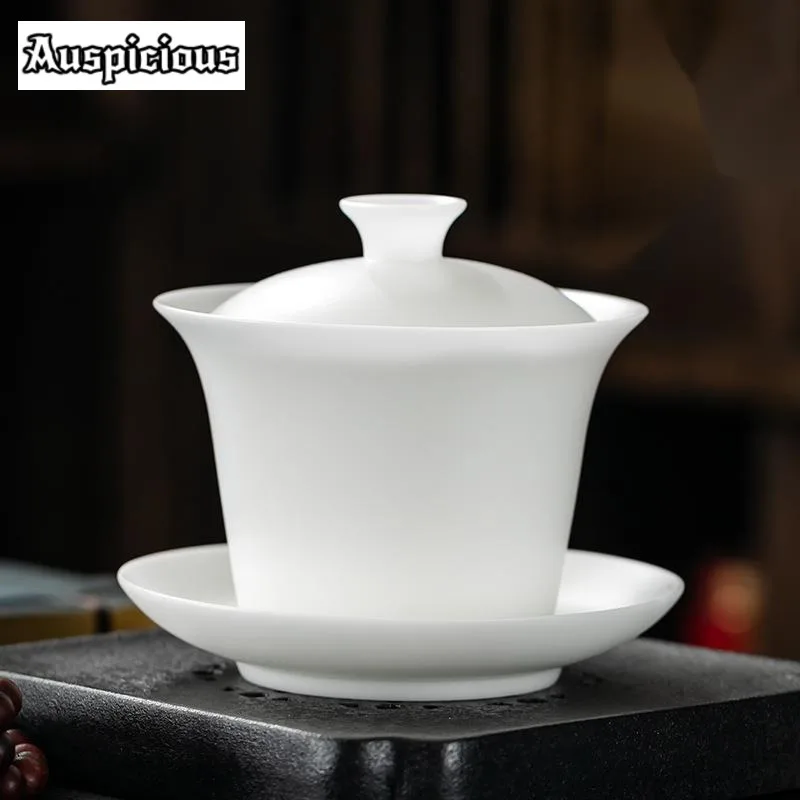 

180ml High End Ice Seed Porcelain Gaiwan Elegant White Jade Tea Tureen Chinese Tea Making Cover Bowl Tea Items Accessories Gift