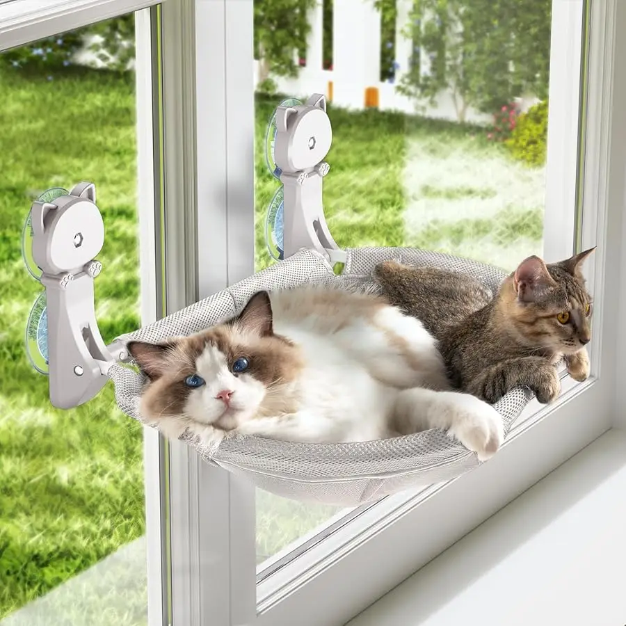 

Cat Window Perch Cordless, Glow in The Dark & Stable Cat Beds- Breathable Window Hammock for Overlooking, Sunbathing and Climbin