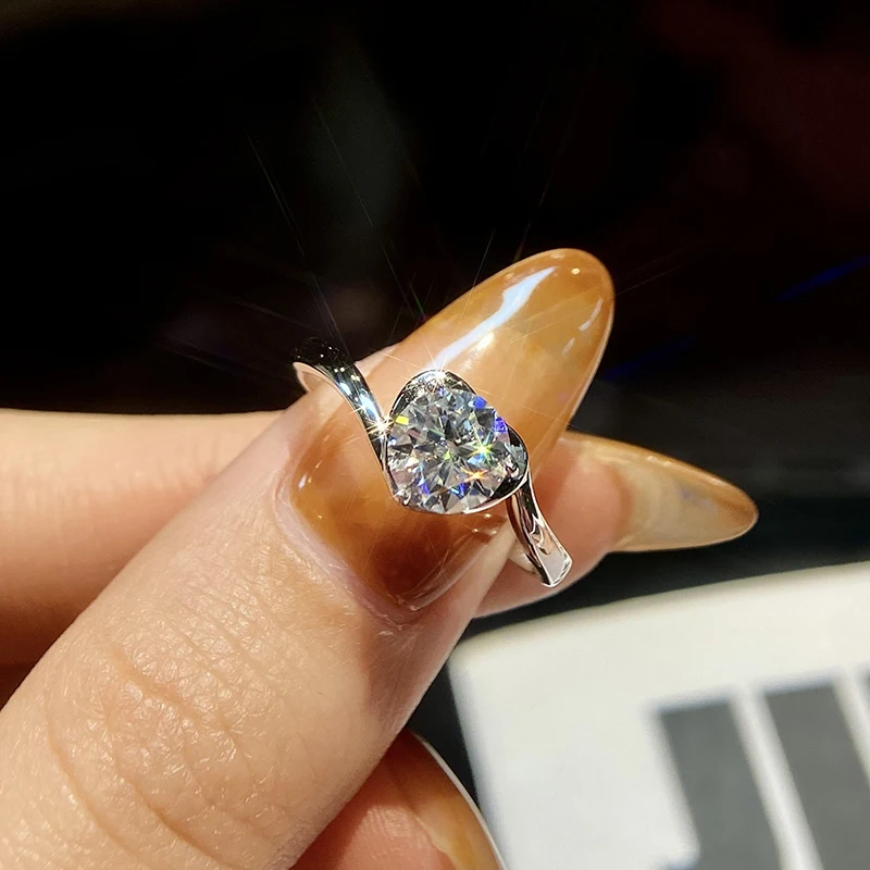 

GRA Luxury Moissanite Heart Rings for Women Shiny Diamond Engagement Jewelry Real 925 Sterling Silver Bride Promise Wedding Gift