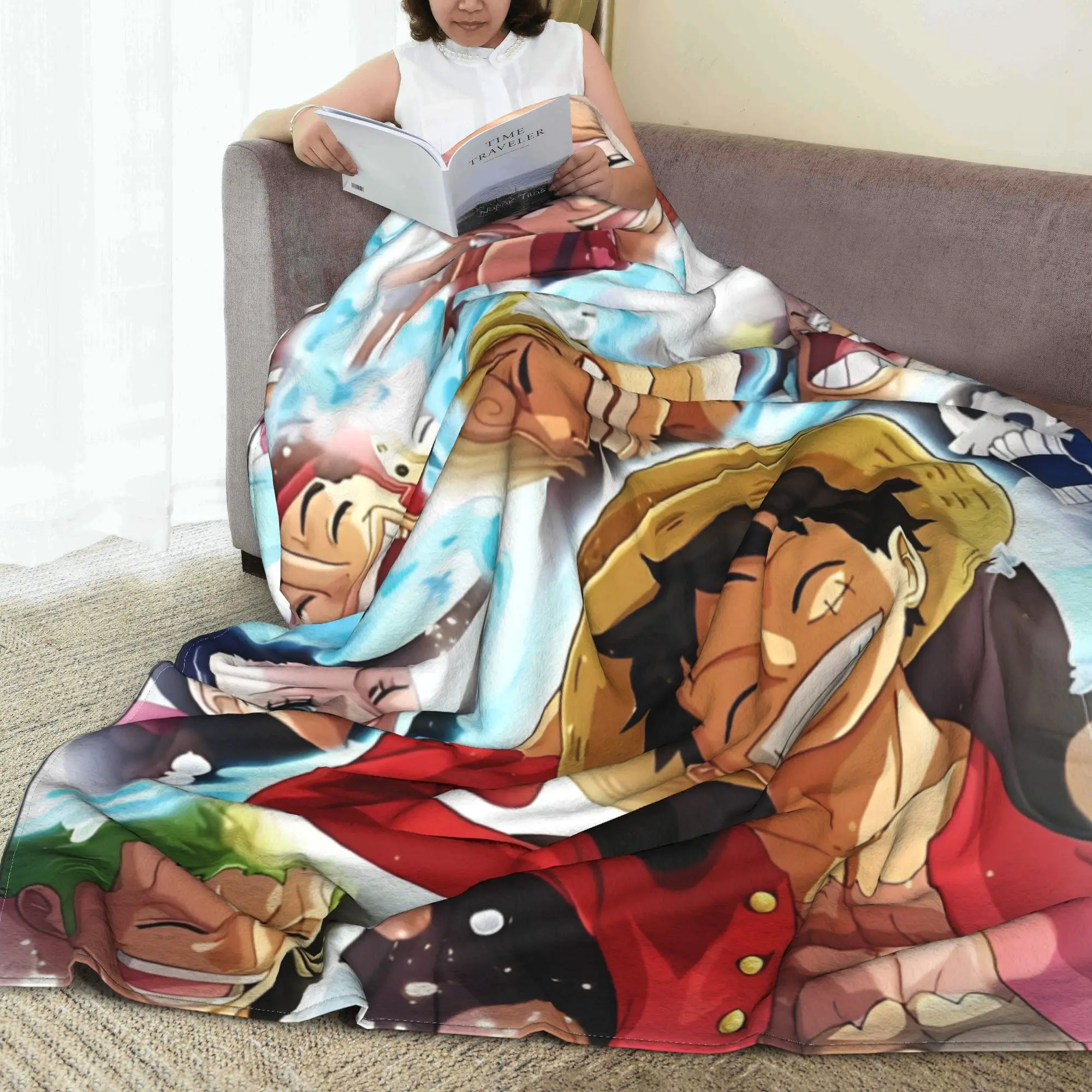 Super Soft Luffy One Piece  Throw Blanket Premium Flannel Fleece Lightweight  Bed Blanket Fuzzy Plush Blankets All Season Use