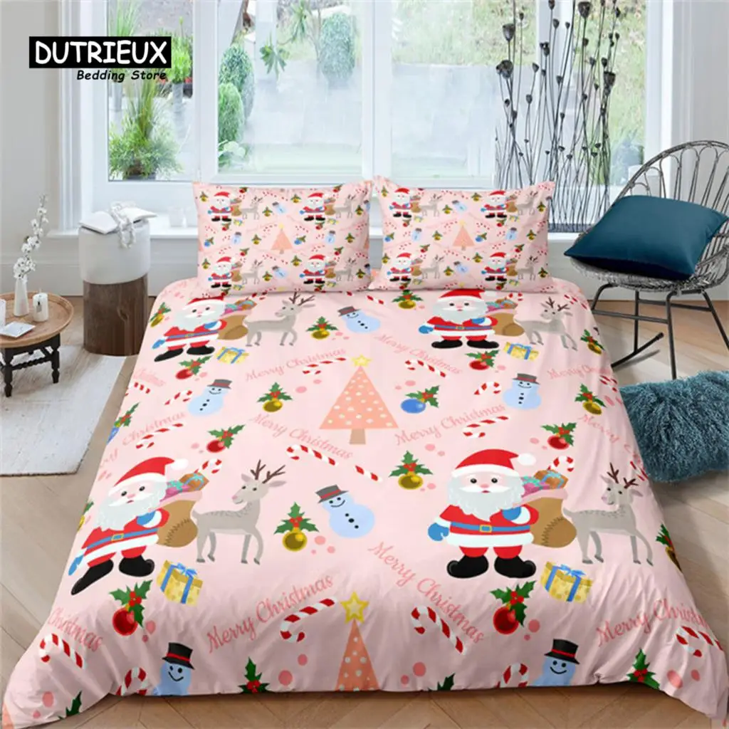 

Cartoon Santa Claus Bedding Set King Queen Size Microfiber Christmas Dogs 3D Print Duvet Cover For Kids Pillowcases Home Textile